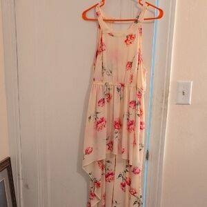 Floral Sleeveless Dress - Cream and Pink